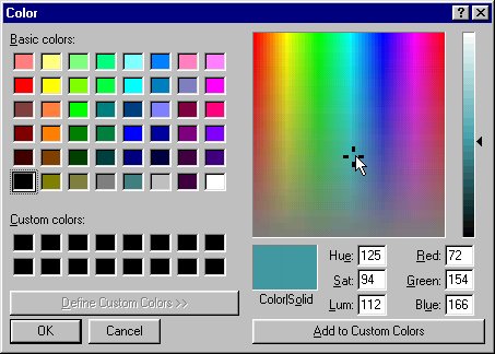 Color selection dialog