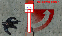 arrow pointing away from hinge