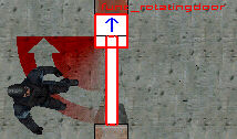 arrow pointing toward hinge